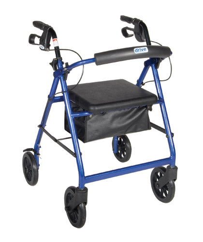 Lightweight Aluminum Rollator Walker with Padded Seat, Adjustable Handles, and Removable Back - Blue