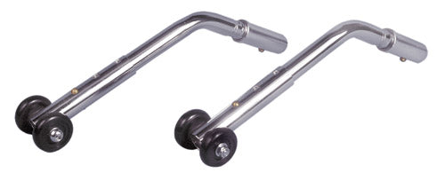 Universal Chrome Anti-Tippers with Wheels - Adjustable, Flip-Lock, Fits 1" & 3/4" Tubing - Wheelchair Accessory (pr)