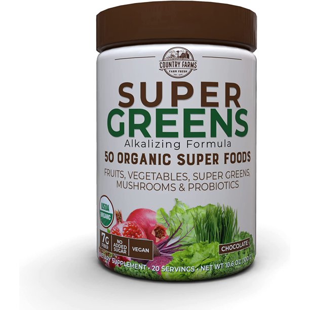Country Farms Super Greens Powder | Delicious Chocolate | Boosts Energy, Immunity & Digestion | 10.6 Oz