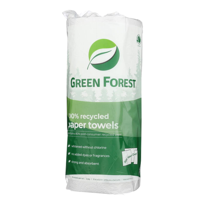 Green Forest Premium Recycled Paper Towels, Strong & Absorbent, Case of 30 Rolls (1 Roll/Pack) - Eco-Friendly Household Cleaning Supply