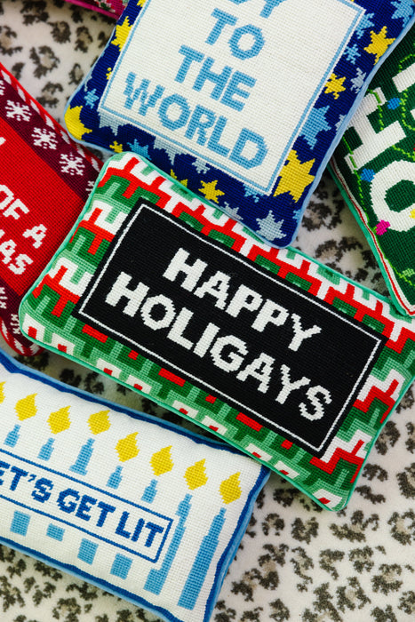 Happy Holigays Needlepoint Pillow