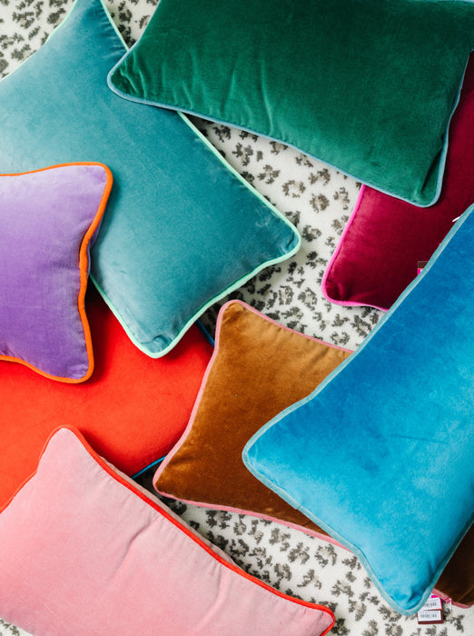 Charliss Velvet Lumbar Pillow - Green + Aqua