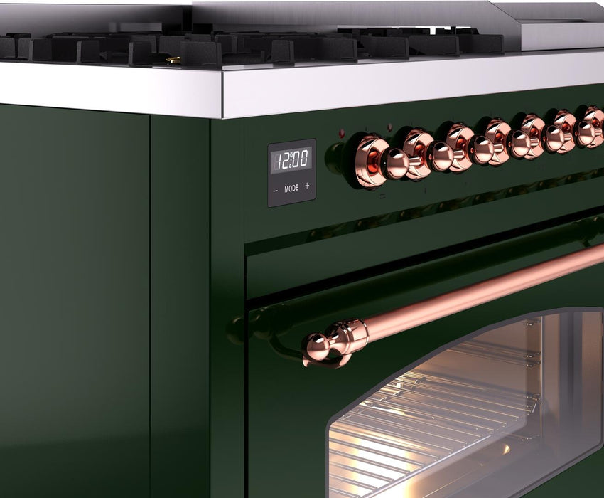 ILVE Nostalgie II 48" Dual Fuel Liquid Propane Range, Emerald Green, Bronze Trim UP48FNMPEGBLP