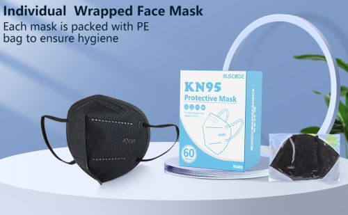 KN95 Black Face Mask - 5-Layer Disposable Respirator - Physician Supplies - 60 Count