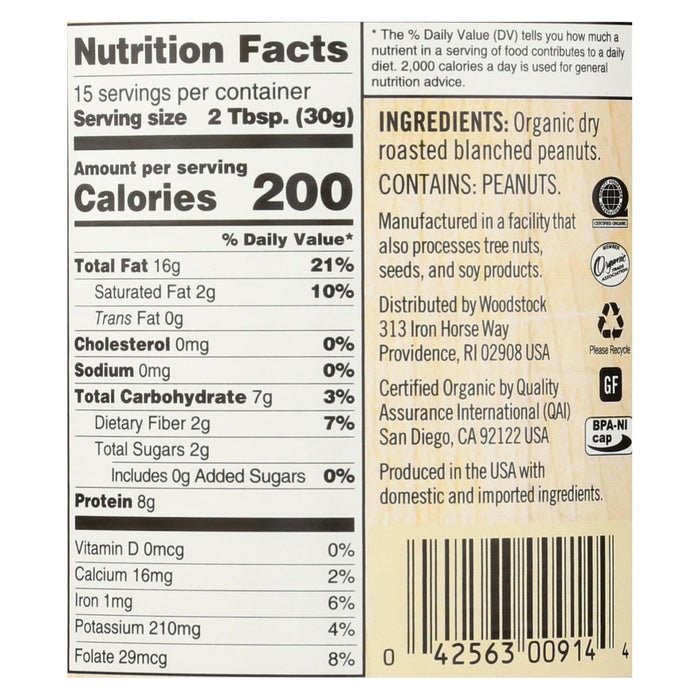 Woodstock Organic Unsalted Crunchy Peanut Butter, 16 Oz , 12 Count Case