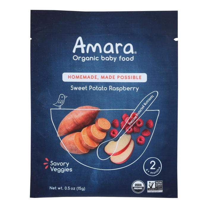Amara Baby Food Sweet Potato Raspberry, Pack of 5 - 0.5 oz Pouches