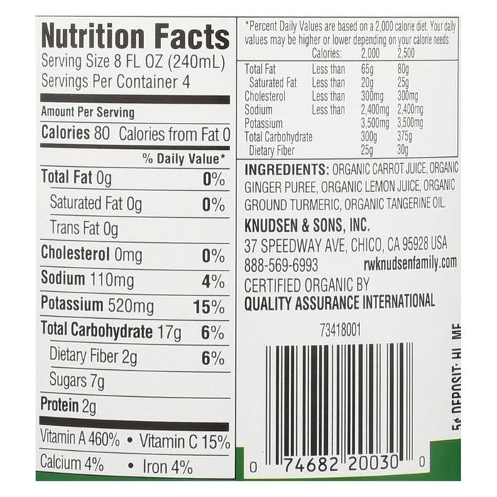 R.W. Knudsen Organic Carrot Ginger Turmeric Juice, 32 fl oz - 6-Pack