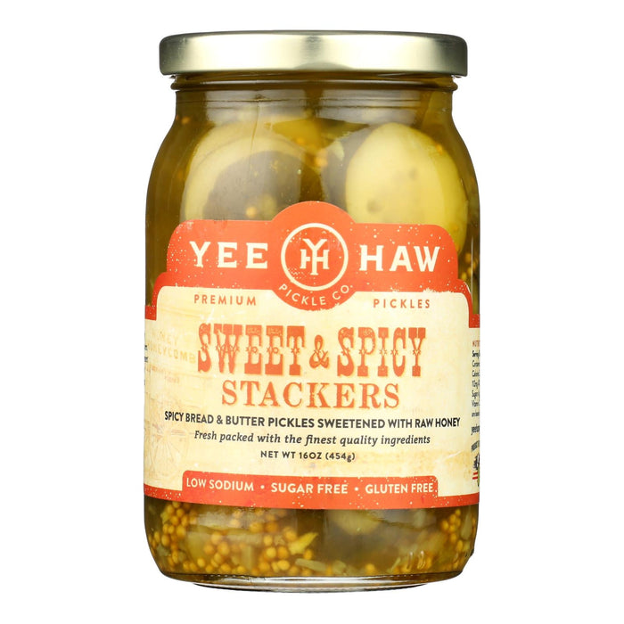 Yee-haw Sweet & Spicy Stackers Pickles w/ Habanero & Honey - Bread & Butter (Case of 6, 16oz Jars)