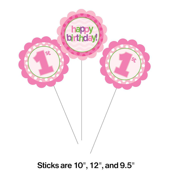 Bulk 1st Birthday Girl Centerpiece Sticks (18 per Case)