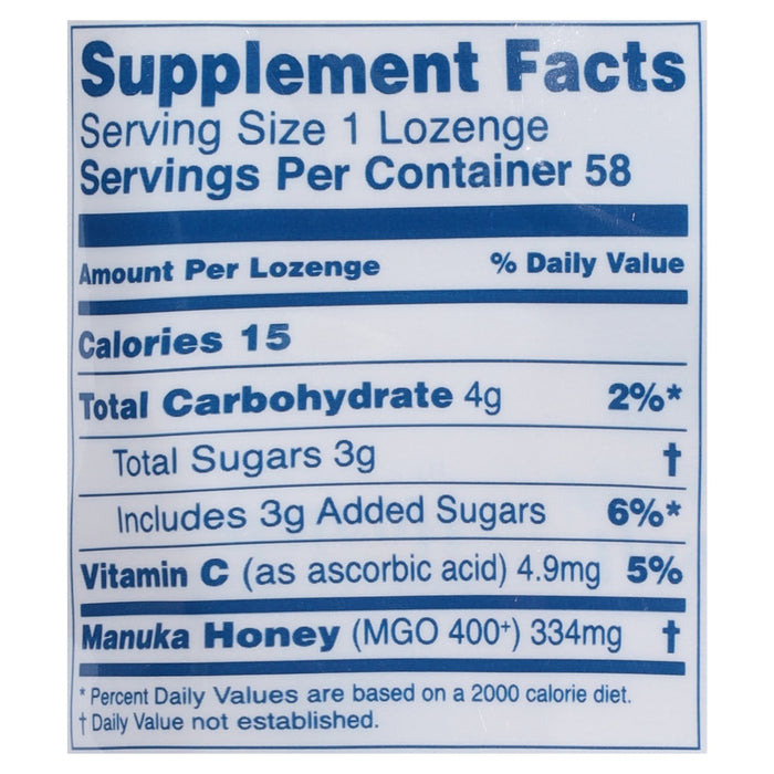 Manuka Health MGO 400+ Manuka Honey Lozenges, Lemon & Ginger, 58 Count