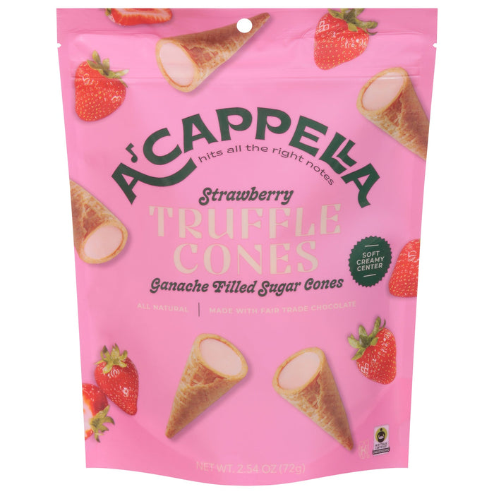 Acappella Cones Strawberry Truffle, 6 x 2.45 oz - Creamy Frozen Dessert