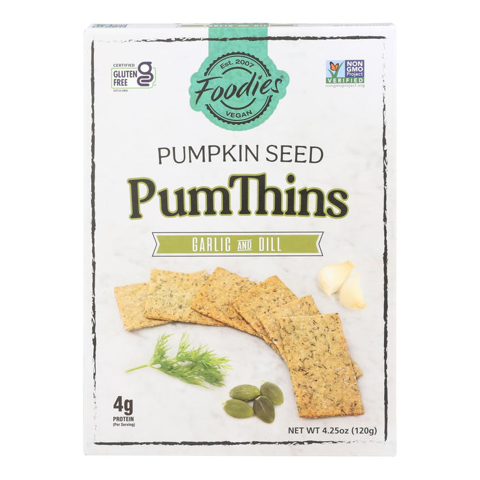 Foodies Vegan Garlic & Dill Pumthins - Gluten-Free, Kosher, GMO-Free Snack (Case of 6 x 4.25 Oz)