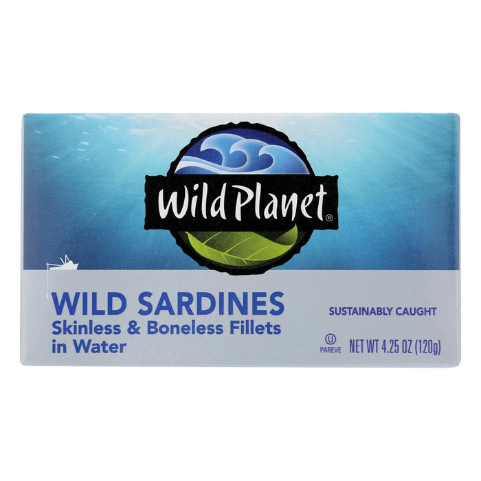 Wild Planet Wild Sardines - Skinless & Boneless Fillets in Water (Case of 12) | 4.25 Oz Cans | High Protein, Omega-3s, Kosher, Sustainably Sourced Seafood