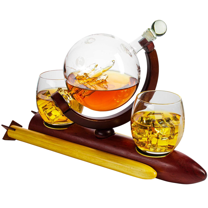Rocket Whiskey Decanter Set, Solar System With Planets Globe Decanter
