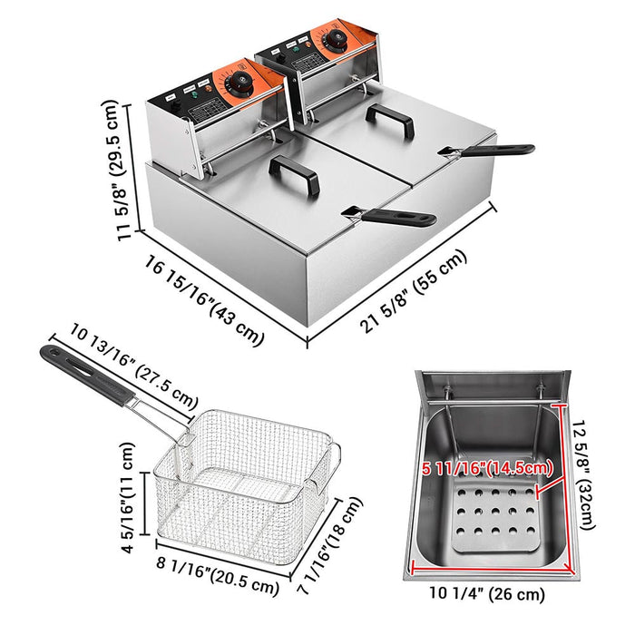 Yescom Electric Deep Fryer 24 L Comml. Countertop Dual-Tank