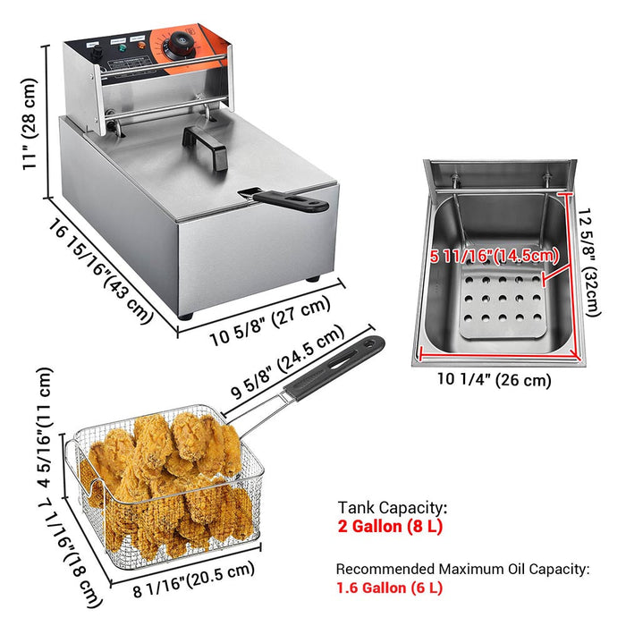 Yescom Stainless Steel Electric Countertop Fat Deep Fryer 8L