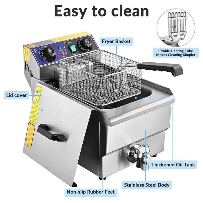 Yescom Electric Deep Fryer w/ Drain 10L Stainless Steel