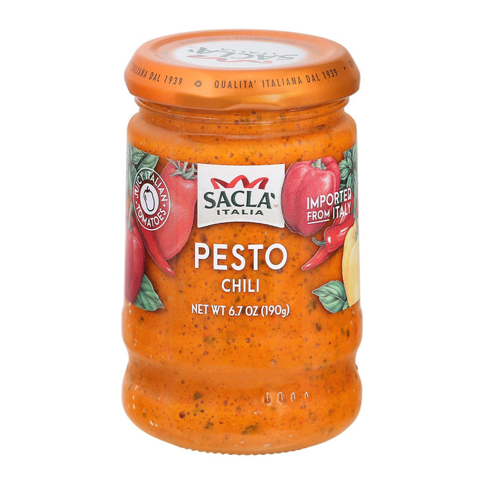 Sacla Chili Pesto Sauce, Imported Italian Red Pepper & Chili, 6-Pack (6.7 oz Jars)