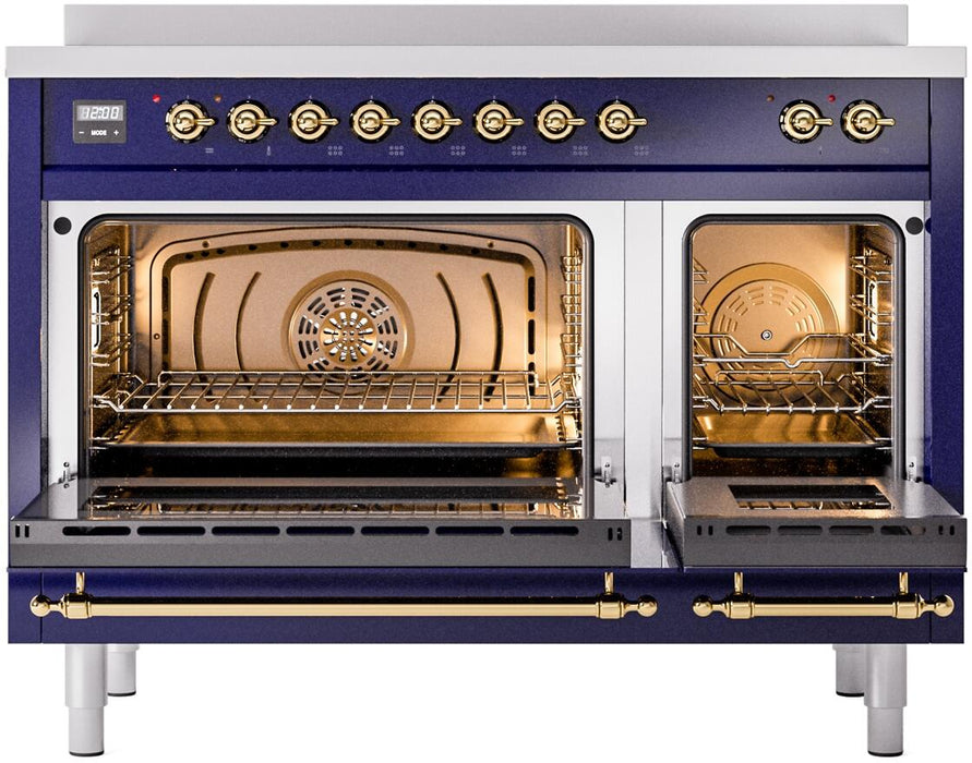 ILVE Nostalgie II 48" Electric Range, Blue, Brass Trim UPI486NMPMBG