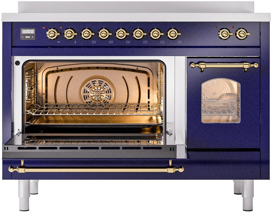 ILVE Nostalgie II 48" Electric Range, Blue, Brass Trim UPI486NMPMBG