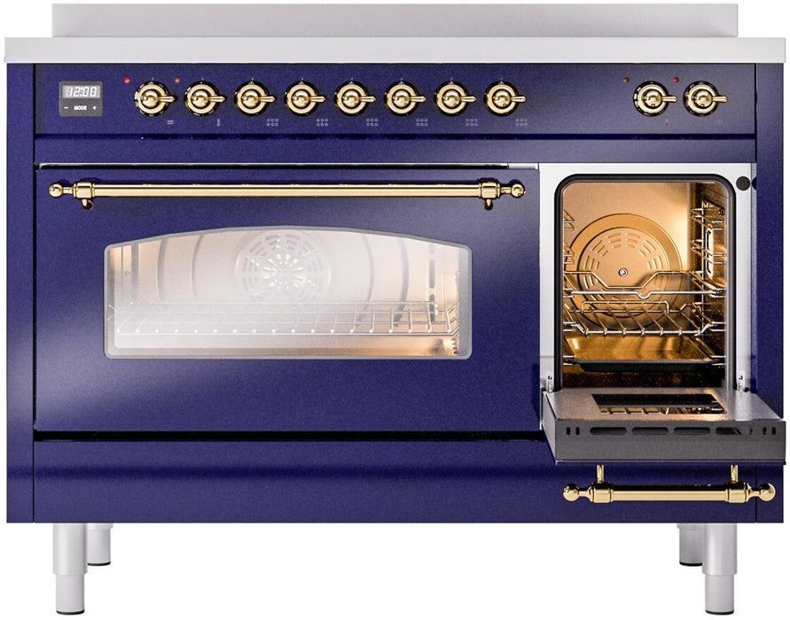 ILVE Nostalgie II 48" Electric Range, Blue, Brass Trim UPI486NMPMBG