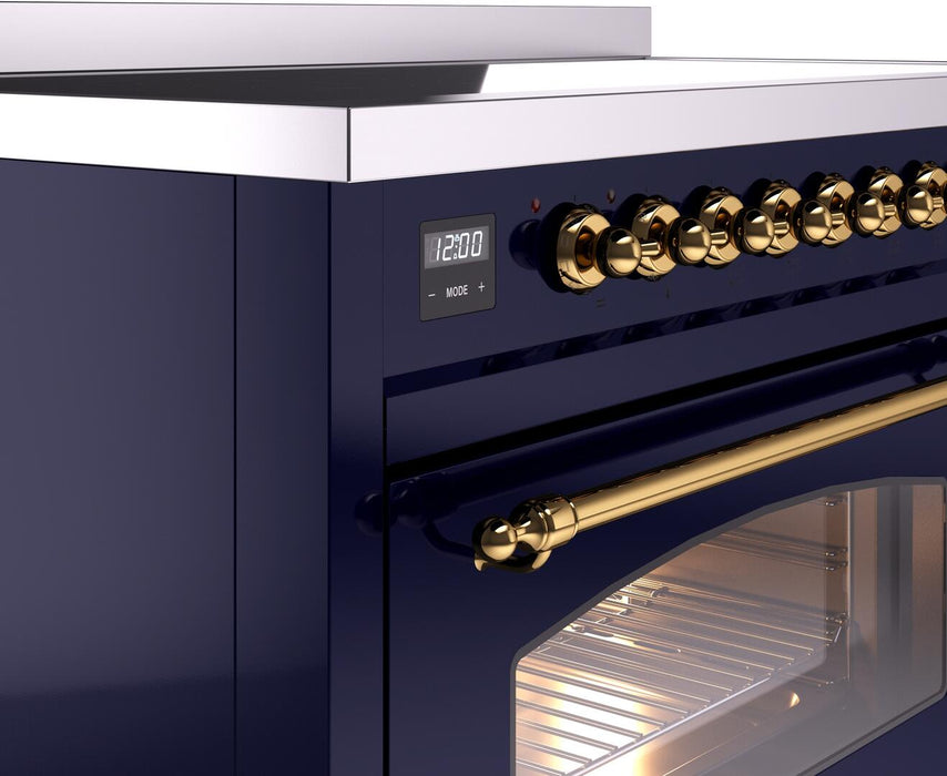 ILVE Nostalgie II 48" Electric Range, Blue, Brass Trim UPI486NMPMBG