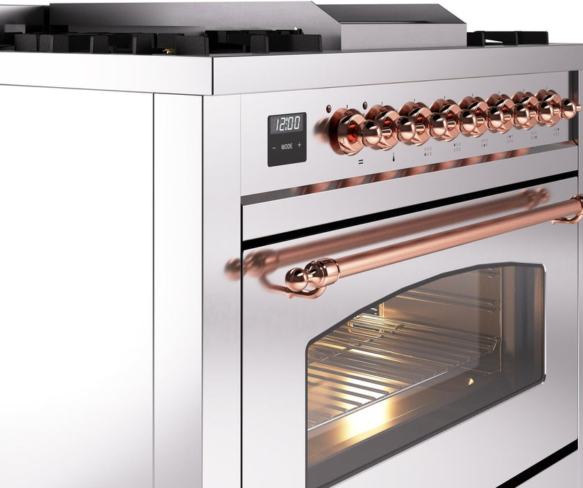 ILVE Nostalgie II 36" Dual Fuel Natural Gas Range, Stainless Steel, Copper Trim UP36FNMPSSP