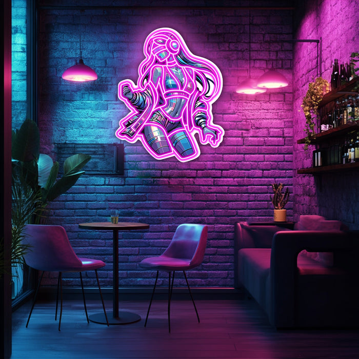UV Printed Hologram Girl Neon Wall Art- LV0017