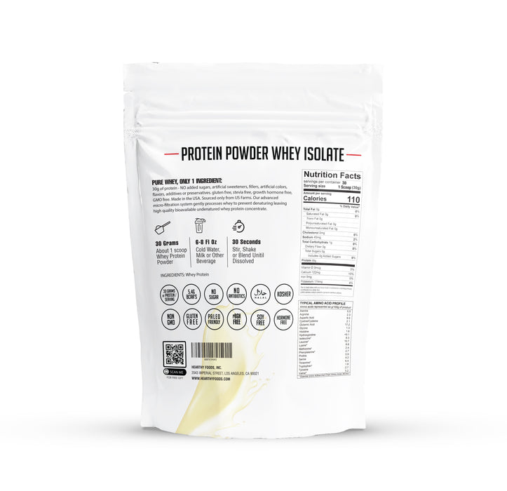 Whey Protein Powder Isolate Unsweetened No Carbs and No Fat- 2 pounds bag