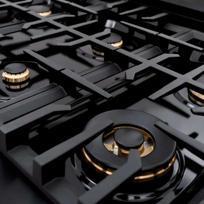ZLINE 48" Classic Gas Range, Convection Gas Oven Black Stainless Steel, Gold CGRBZ-48-G