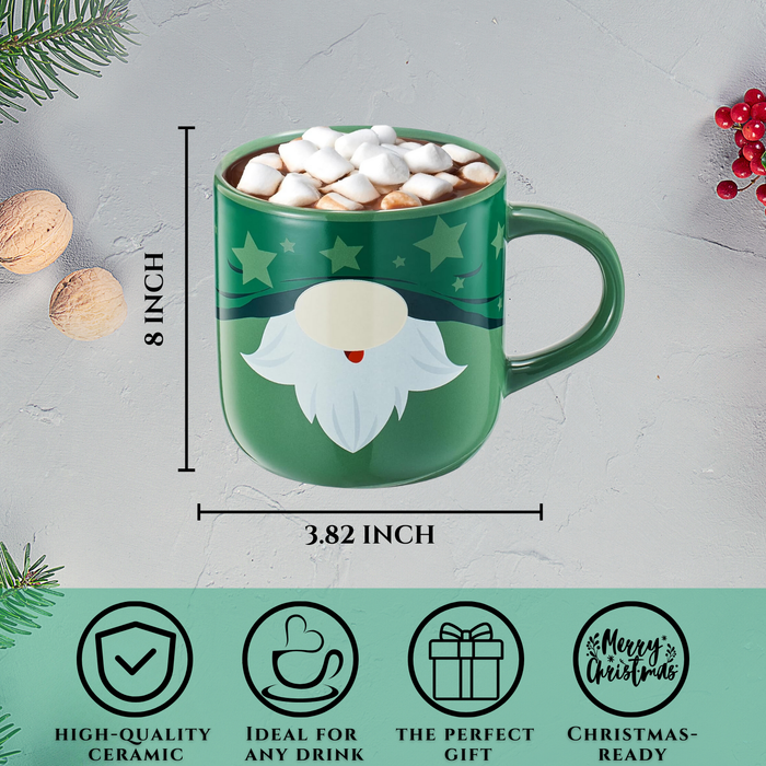 Mug With Hot Cocoa Mix & Marshmallows - Delicious Double Hot Chocolate Mix Filled with Marshmallow - Kids Fun Gift Holiday Santa Elves Christmas, Ceramic Childrens Eggnog Festive Gifts, Green Elf Mug