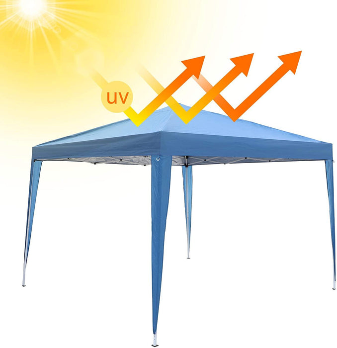 10 ft. Foldable Pop Up Canopy Tent with Mesh Sidewall Height Adjustable Outdoor Gazebos with Carrying Bag, Blue