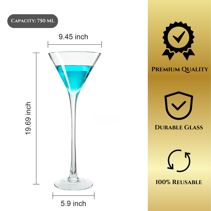 Worlds Largest Giant Martini Glass - Huge 20 Inches, 54 OZ, Mega Glass, Huge Stemware, Clear Decorative Hand Blown Glassware, Large Novelty Stemware/Cocktail Novelty, Oversized XL Goblet