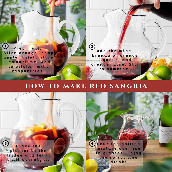 Sangria Drink Mix & Acrylic Beverage Pitcher with Lid | 72 oz | Homemade Make-Your-Own Sangria - Dried Fruit, Sangria Mixing Powder & Plastic Water Pitchers, Clear Tritan - Dishwasher Safe BPA-Free