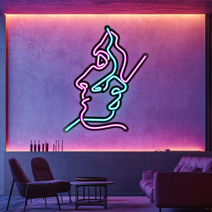 Two Faces Line Art Metal Neon Wall Art- LN0007