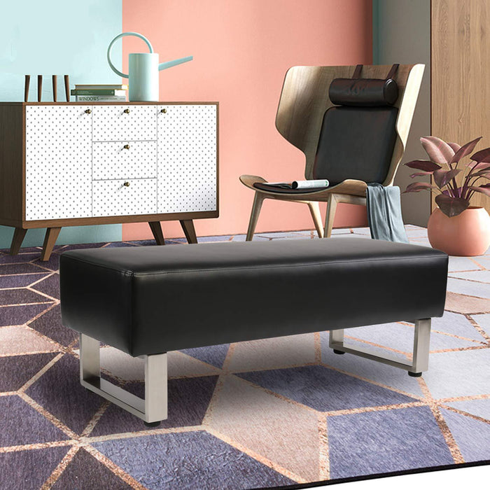 Dining Room Bench Faux Leather Entryway Long Bench Upholstered Padded Seat for Waiting Room Bedroom Reception Area Lobby, Black