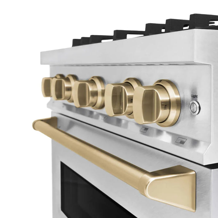 ZLINE 30" Dual Fuel Range, Gas Cooktop, Electric Convection Oven DuraSnow® Stainless Steel, Champagne Bronze CDRSZ-30-CB