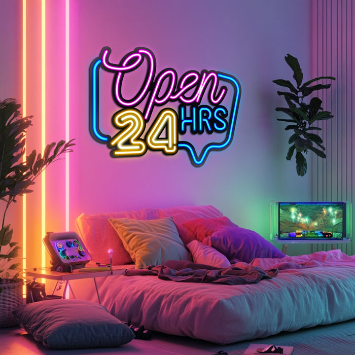 Open 24 HRS Metal Neon Wall Art- LN0039