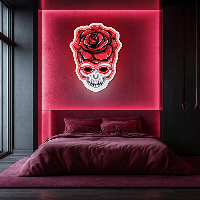 UV Printed Skull Blooms  Neon Wall Art- LV0031