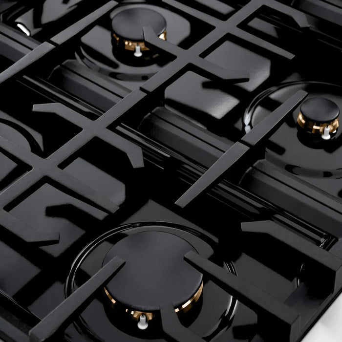 ZLINE 36" Dual Fuel Range, Gas Cooktop, Electric Convection Oven Black Stainless Steel Brass Burners, CDRB-BR-36