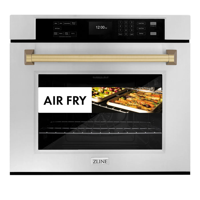 ZLINE 30" Autograph Edition Professional True Convection Single Wall Oven, Air Fry, Self Clean, Stainless Steel, Champagne Bronze WASZ-30-CB