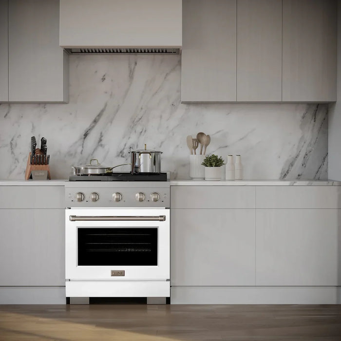 ZLINE 30"Paramount Dual Fuel Range Stainless Steel, White Matte, SDR-WM-30