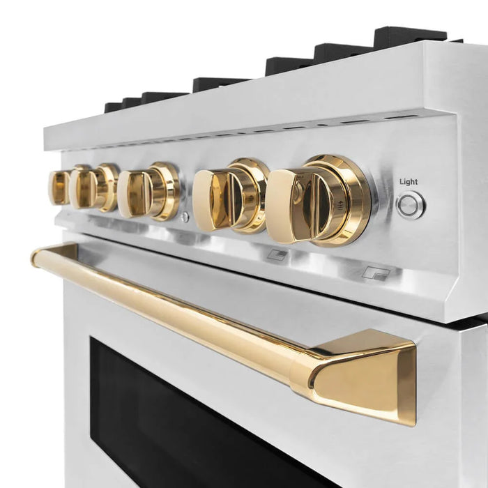 ZLINE 30" Classic Gas Range, Convection Gas Oven DuraSnow® Stainless Steel, Gold CGRSZ-30-G