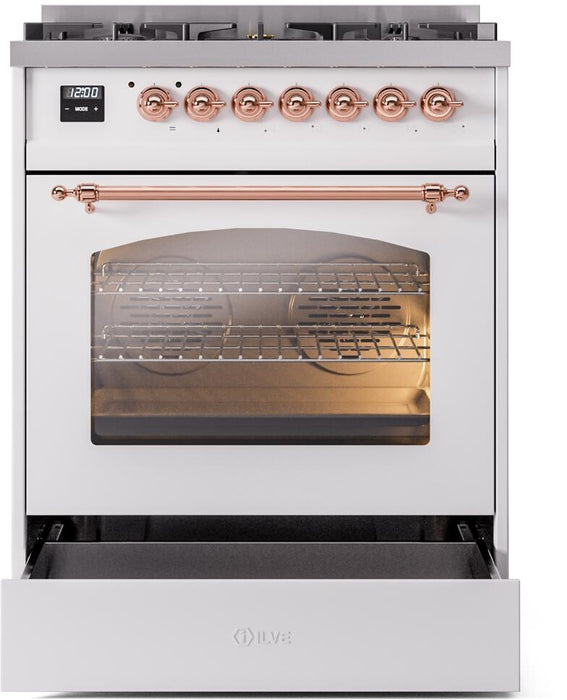 ILVE Nostalgie II 30" Dual Fuel Liquid Propane Range, White, Copper Trim UP30NMPWHPLP