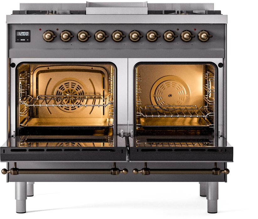 ILVE Nostalgie II 40" Dual Fuel Liquid Propane Range, Matte Graphite, Bronze Trim UPD40FNMPMGBLP