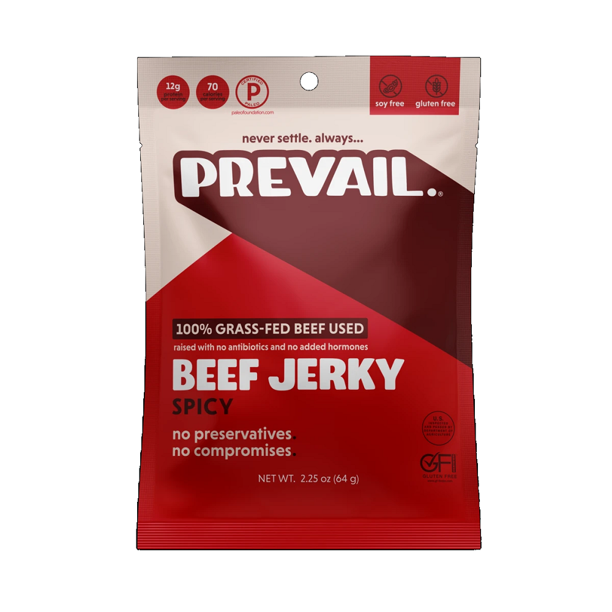 Prevail Spicy Beef Jerky | 2.25 Oz Single Serve | Case of 8