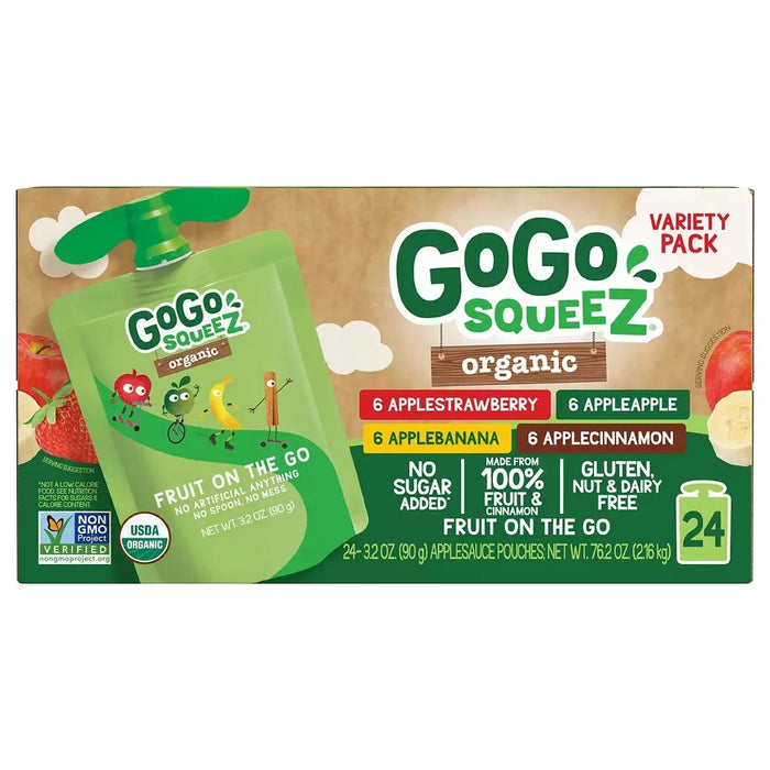Gogo Squeez - Organic Applesauce, 24 ct Case - Gluten Free Snack