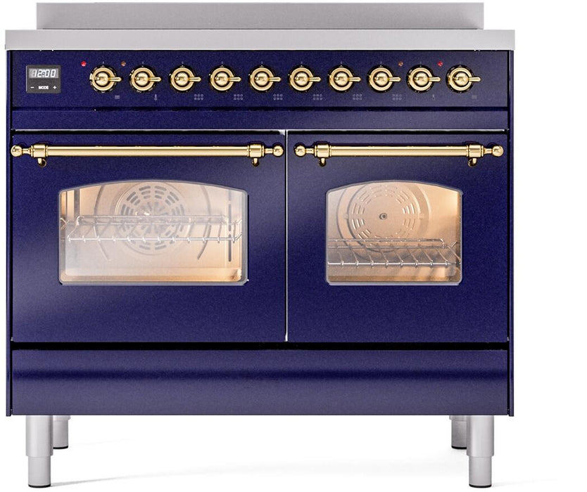 ILVE Nostalgie II 40" Electric Range, Blue, Brass Trim  UPDI406NMPMBG