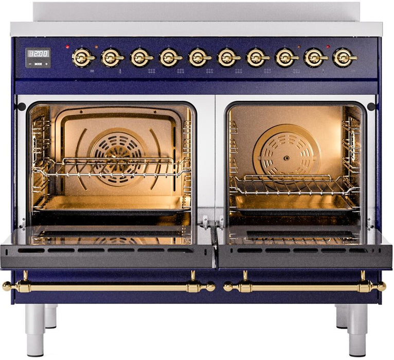 ILVE Nostalgie II 40" Electric Range, Blue, Brass Trim  UPDI406NMPMBG