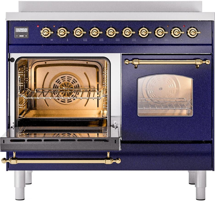 ILVE Nostalgie II 40" Electric Range, Blue, Brass Trim  UPDI406NMPMBG